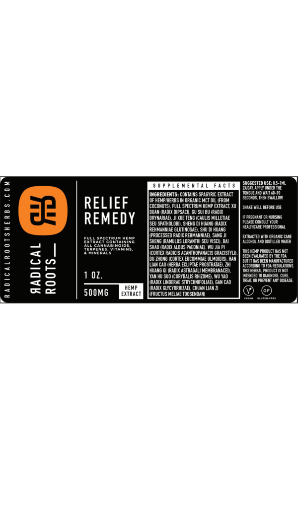relief remedy label cbd tincture