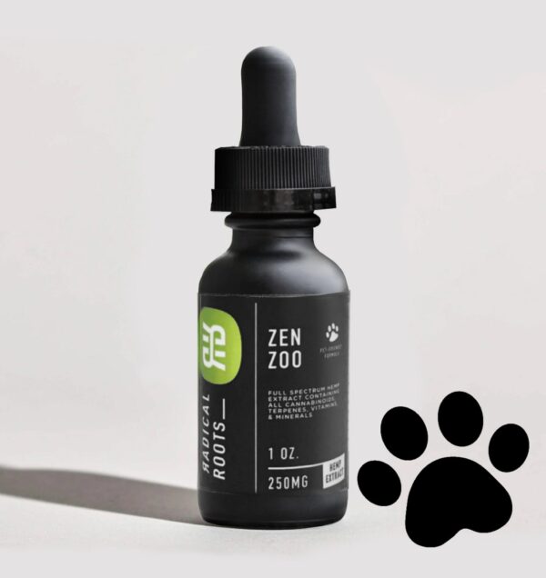 Tincture bottle with light background and shadow with paw print in corner